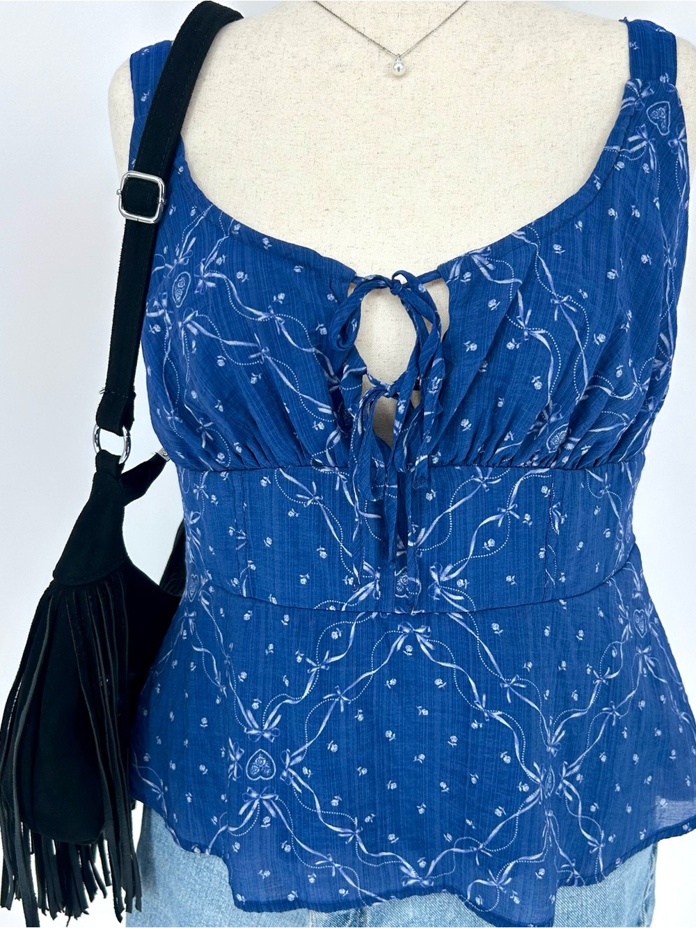 Torrid Blue Coquette Bow Tie Front Babydoll Top Fairy Boho Peplum Plus Size